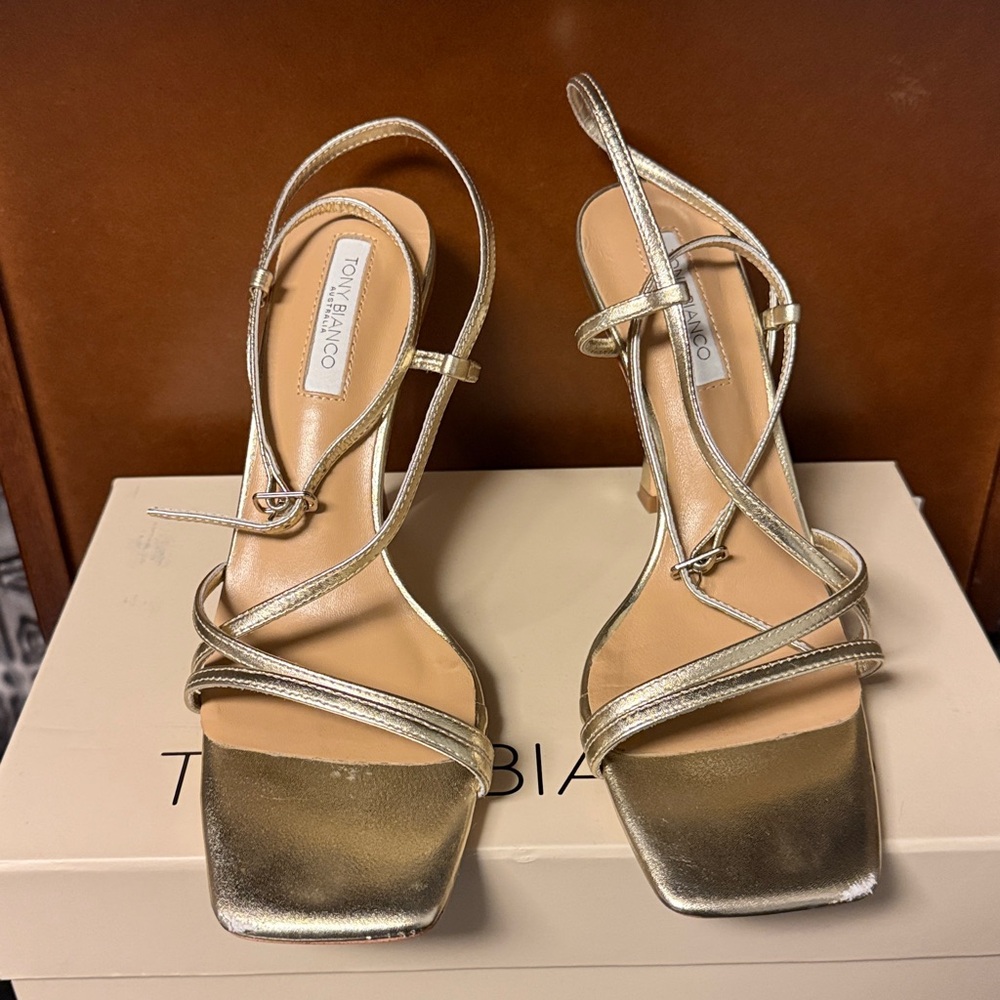 Tony Bianco Franci Sandal in Gold Nappa Metallic Strappy Heels Heeled 7.5 37.5 - Picture 6 of 14